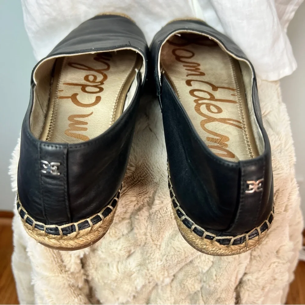 Sam Edelman Kesia Black Leather Espadrilles Slip-On Flats Women’s Size 10